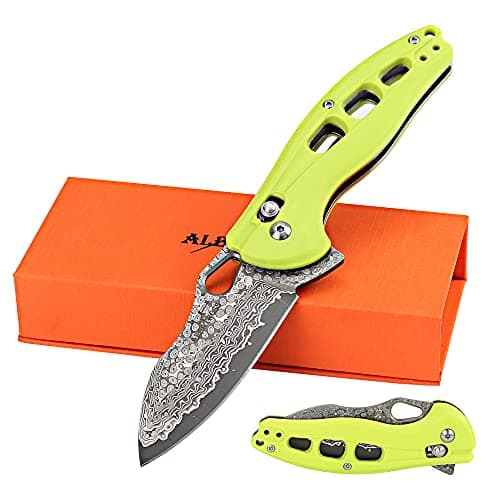 ALBATROSS FK036SC-BK Satin Blade FRN Handle Assisted Open Folding Knife — L-Green/Damascus