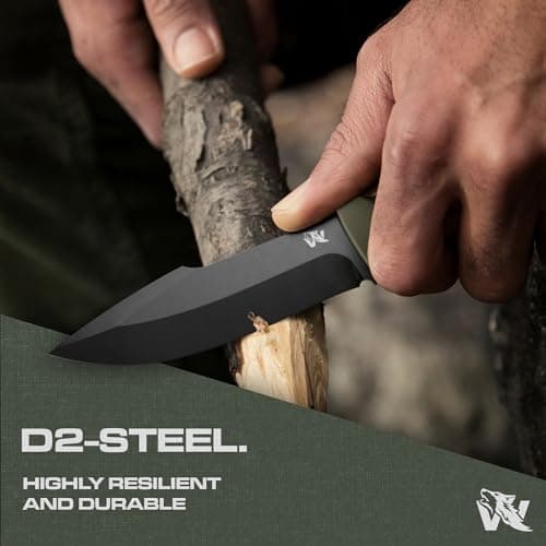 ODENWOLF Full Tang Survival Knife - D2 Steel Bushcraft and Camping EDC