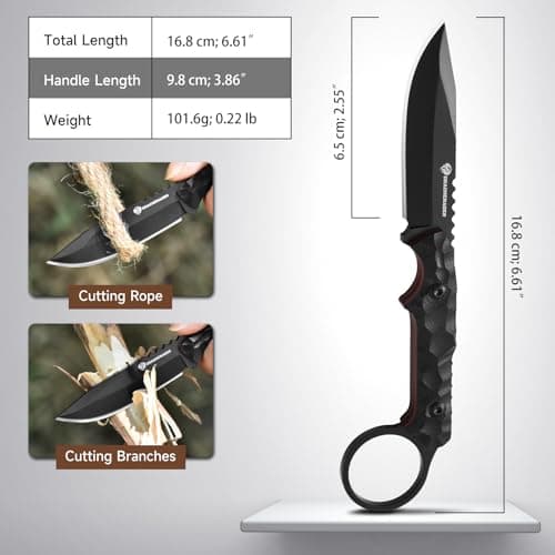 7.08" Full Tang 5Cr13moV Stainless Steel EDC Knife with Kydex Sheath, Men's Neck Knife Gift