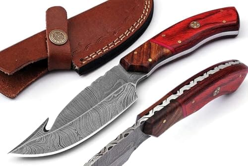 Predator Hunter 9" Damascus Steel Fixed Blade Skinning Knife (Exotic Wood Handle) — VK-HK-10