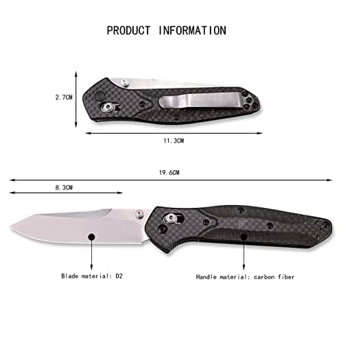 HUAAO 7.7in EDC Pocket Knife with 3.6in D2 Steel Blade and Carbon Fiber Handle for Outdoor Camping