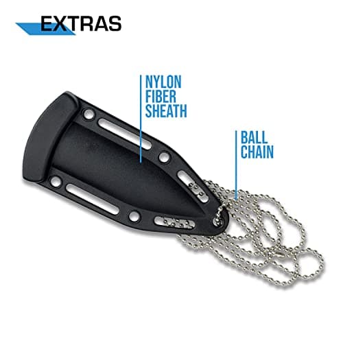 MTECH USA Black Neck Knife - Black Blade, Grey Handle, Nylon Sheath & Chain - Hunting, Camping, Survival, Tactical - MT-