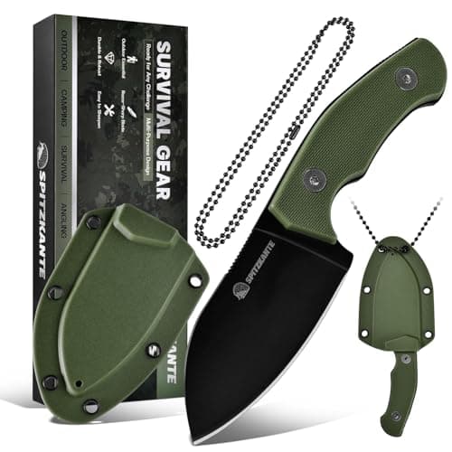 P-DA 5.5" Neck Knife, 2.8" 5Cr14MoV Stainless Steel, Mini EDC for Men, Green Sheath Included — C- Green-Black