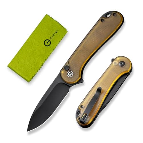 CIVIVI Elementum II Damascus Blade Pocket Knife, Deep Carry Clip, EDC C18062PB-DS1 — Matte Amber