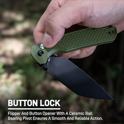 CJRB Pyrite-Light Pocket Knife, 3.34" AR-RPM9 Steel EDC Knife, Green, J1945