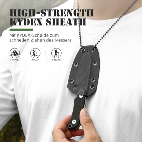 Omesio Full Tang Neck Knife, D2 Steel, G10 Handle, Kydex Sheath