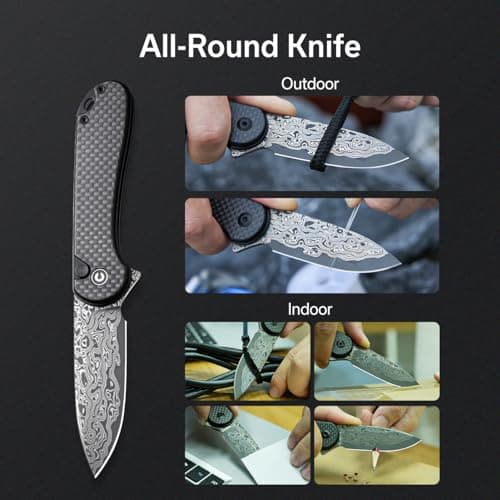 CIVIVI Elementum II Damascus Blade Pocket Knife, Deep Carry Clip, EDC C18062PB-DS1