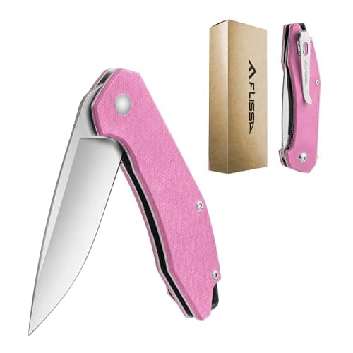 Flissa Brown Folding Tactical Knife, D2 Blade, G10 Handle, Liner Lock, EDC Knife — Pink