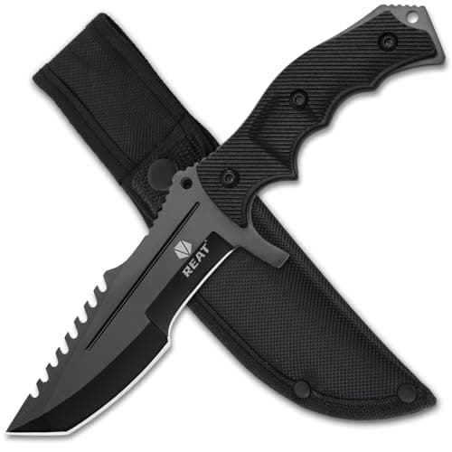 REAT 440 Steel Fixed Blade Knife with Sheath, 8.5" Full Tang, Ergonomic Handle, Hunting Knife for Camping & Survival