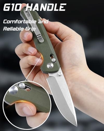 Axis Lock Pocket Knife, 3.46" D2 Steel Blade, G10 Handle, Crossbar Lock, Camping & Hiking