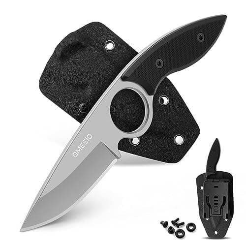 Omesio Tactical Hunting Camping Knife, Kydex Sheath, G10 Handle, Black, Gift Box — White Blade + Black Handle