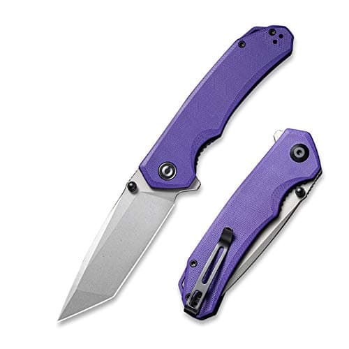 CIVIVI Brazen Pocket Knife, 3.5-Inch Tanto D2 Blade, Micarta Handle Camping Knife — D-Purple Satin