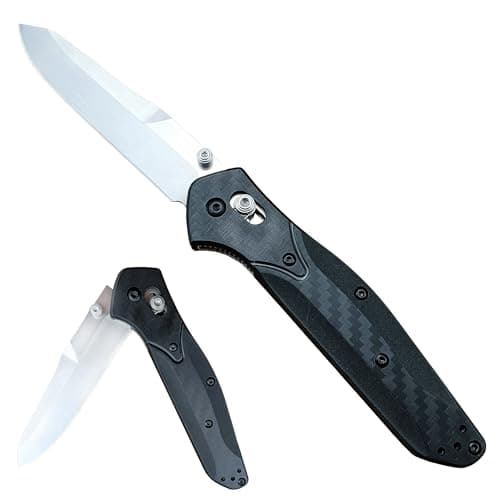 HUAAO Axis Lock EDC Knife, 3.3" Satin Blade, Black Fiberglass Handle, Lightweight Camp Knife
