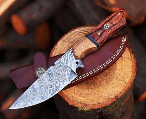 Predator Hunter 9" Damascus Steel Fixed Blade Skinning Knife (Exotic Wood Handle) — VK-HK-11