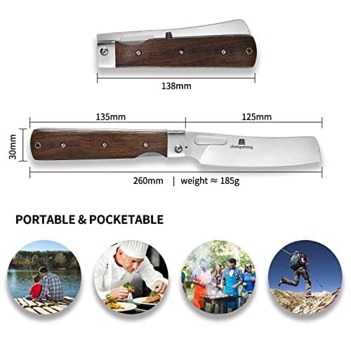 4.8" Sharp 440A Stainless Steel Folding Chef Knife with Wood Handle for Outdoor Cooking
