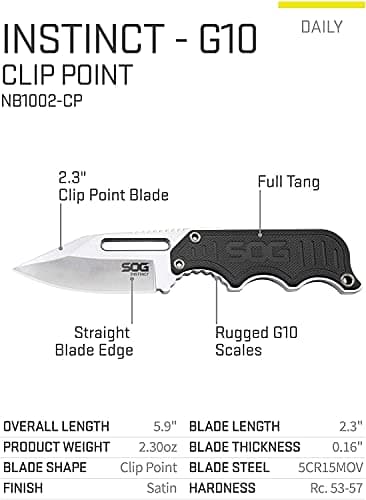SOG Instinct Boot Knife, 2.3" Full Tang, Black, EDC Blade Sheath Clip