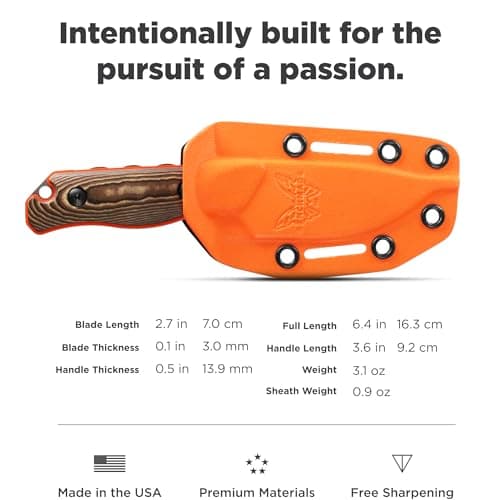 Benchmade Hidden Canyon Hunter 15017-1 Fixed Blade Knife Orange G10 Handle