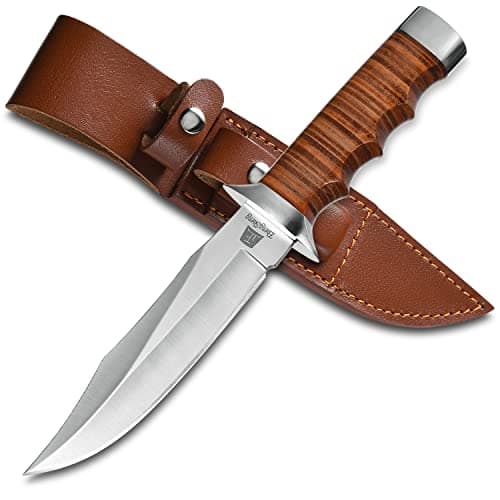 5.8 Inch Fixed Blade Hunting Knife with Leather Sheath Genuine Leather Handle for Camping & Hiking