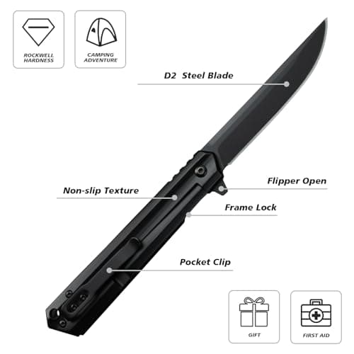 EDC Folding Knife 3.3" D2 Blade, Pocket Clip - Men & Women
