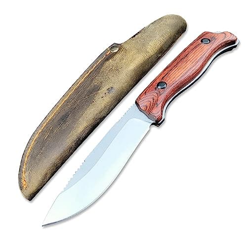 HUAAO 8.6in Fixed Blade Hunting Knife with Wood Handle and CPM-S30V Blade