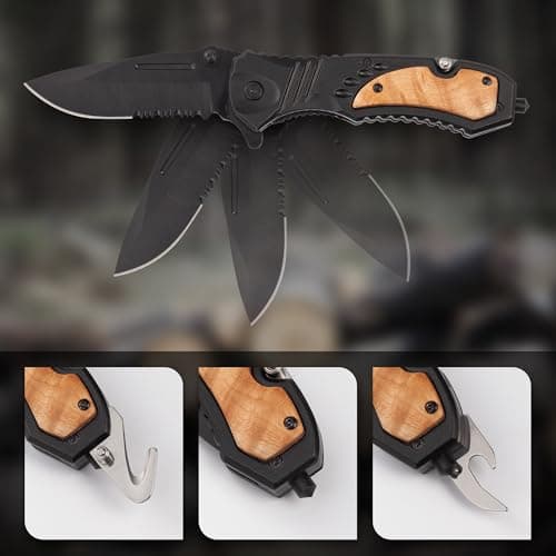 Tactical 5-in-1 Multitool Folding Knife, Self Defense, Camping, Hunting, Outdoors