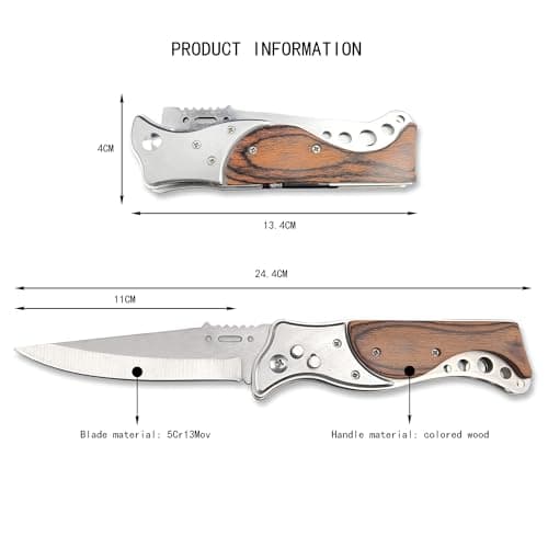 Stainless Steel 9.6 Inch Tactical Hunting Folding Knife with Flashlight, Men's Outdoor Survival Tool