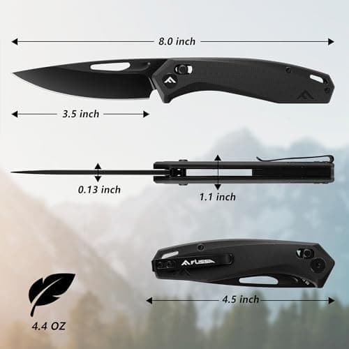 FLISSA EDC Knife with Axis Lock, 3.5" D2 Steel, G10 Handle, Black