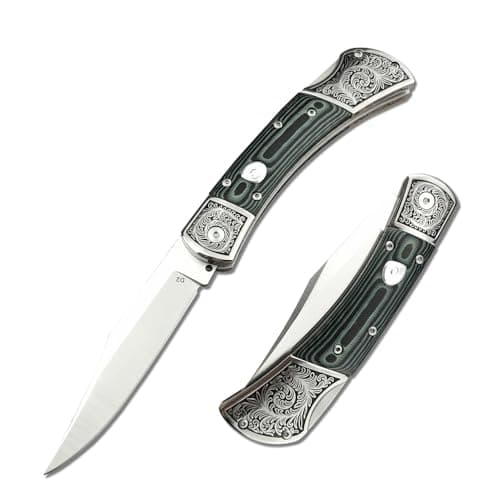 Mikata Handle Push Button Lock Knife, 8.6", D2 Steel, Survival Tool, Gift Leather Sheath