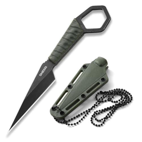 Omesio Black Full Tang Neck Knife, 6.38" EDC Tactical Knife for Men — Green