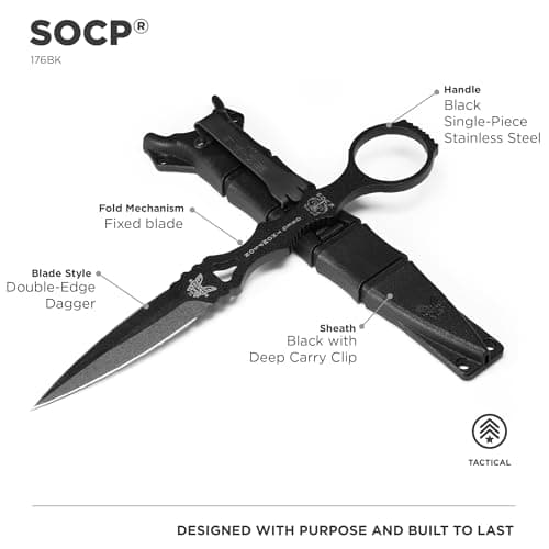 Benchmade SOCP Double Edge Dagger, Black Handle