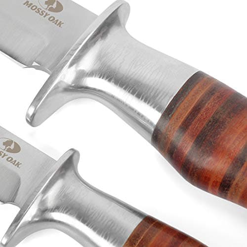 Mossy Oak Fixed Blade Bowie Knife, 2-Piece Hunting Knife with Leather Handle and Sheath