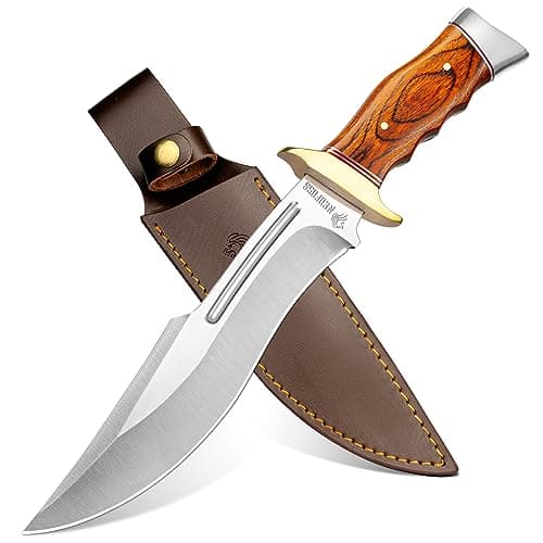 NedFoss SA78 Hunting Knife, 7" Fixed Blade, 440C StainlessSteel, Leather Sheath, Gifts for Men & Women