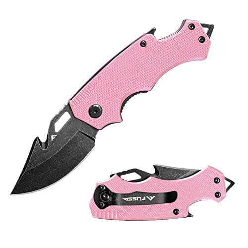 Mini Folding Pocket Knife with Drop Point Blade for Men (Black) — Pink