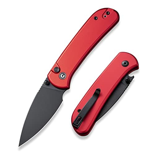 CIVIVI Pocket Folding Knife - Button Lock with Thumb Stud, 2.98" 14C28N Blade, Aluminum Handle, Qubit Utility Knife — Red
