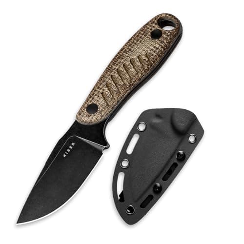 Kizer Hare Fixed Blade Knife, 3.14" D2 Steel, Black G10 Handle, Hunting & Camping — D2 Blade+Brown Micarta&Black G10 Handle