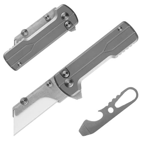 OKNIFE Otacle U1 Folding Utility Knife with Rail Lock and Pocket Clip — Titanium-silver