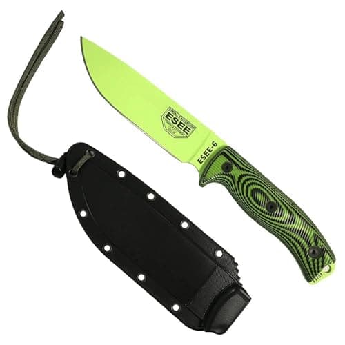 USA-Made ESEE 6 Fixed Blade Knife with Contoured Handle — Venom Green Blade, Neon Green/Black G10 3D Handle