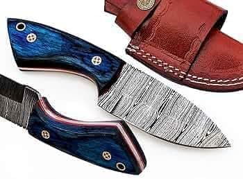 Predator Hunter 9" Damascus Steel Fixed Blade Skinning Knife (Exotic Wood Handle) — Small Blue Knife