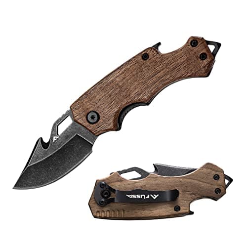 Mini Folding Pocket Knife with Drop Point Blade for Men (Black) — Brown