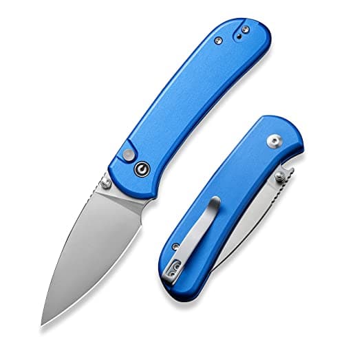 CIVIVI Pocket Folding Knife - Button Lock with Thumb Stud, 2.98" 14C28N Blade, Aluminum Handle, Qubit Utility Knife — Blue