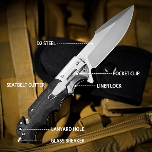 LOTHAR SMAUG 3.7 Inch D2 Steel Pocket Knife with G10 Handle & Glass Breaker
