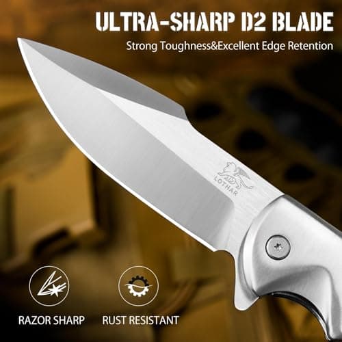 LOTHAR SMAUG 3.7 Inch D2 Steel Pocket Knife with G10 Handle & Glass Breaker