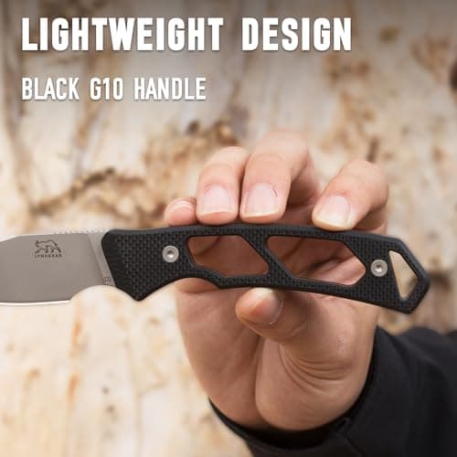LYNXGEAR Black G10 Handle EDC Hunting Knife, 2.6" D2 Steel for Men Women