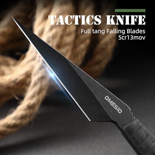 Omesio Black Full Tang Neck Knife, 6.38" EDC Tactical Knife for Men