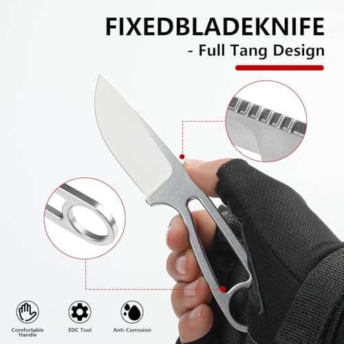 EDC Fixed Blade Knife with Sheath and Neck Cord, Full Tang Multi-Purpose Knife