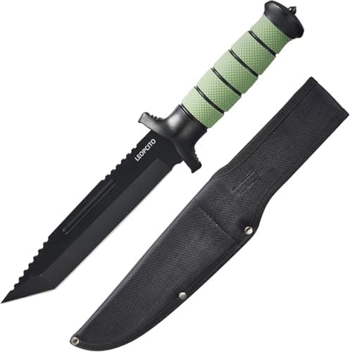 13.6" Stainless Steel Full Tang Bowie Knife with Sheath for Camping, Hunting, and Adventure, D101BK — Green