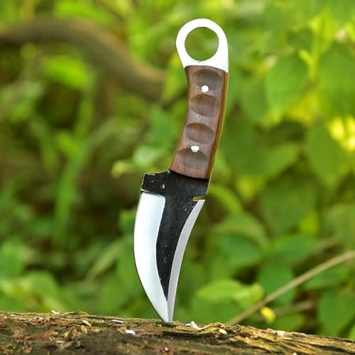8-Inch Carbon Steel Forge Tracker Knife - Bushcraft Hunting Skinning Knife with Leather Sheath