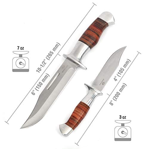 Mossy Oak Fixed Blade Bowie Knife, 2-Piece Hunting Knife with Leather Handle and Sheath