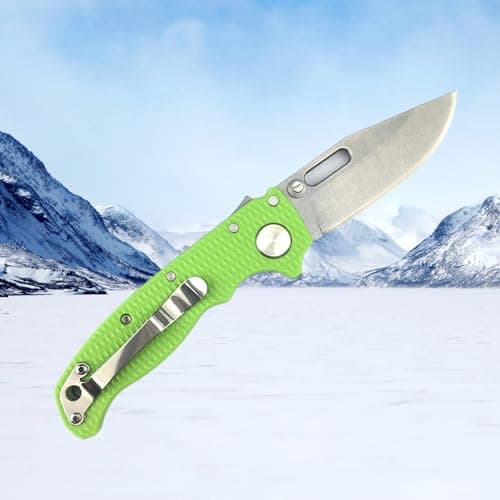 Shark Lock Folding Pocket Knife, 2.9'' 8Cr13MoV Steel, Green Grivory Handle, Thumb Stick, EDC, Camping, Hunting