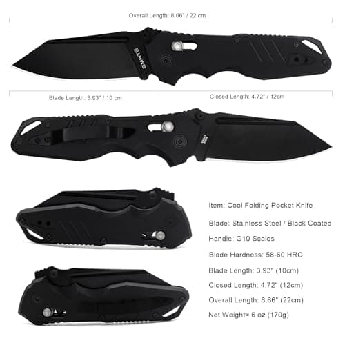 All-Black Stainless Steel Pocket Knife EMH01N for Men, Ideal for Outdoor, Camping, and Hiking